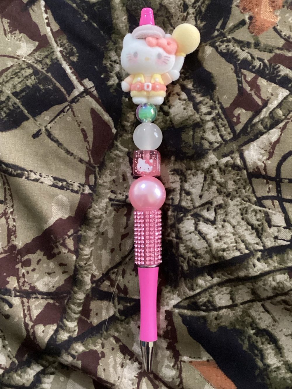 Hand beaded Hello Kitty Pink Ballpoint Pen with Pastel Accents